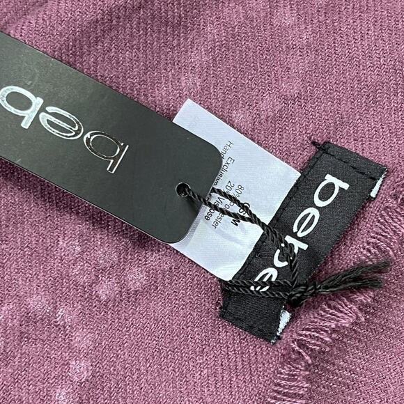 Bebe Cozy Soft Raw Edge Rhinestone Crystal Logo Scarf 68X20 Maroon Purple 68X20 - Picture 10 of 14